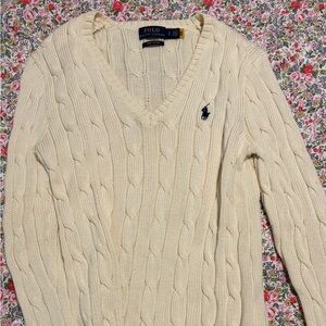 Ralph Lauren V-Neck Cream Cable Knit Sweater